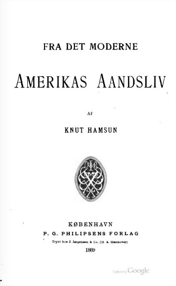 Fra det moderne Amerikas Aandsliv Knut Hamsun